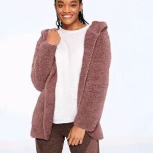 PINK Sherpa cardigan hoodie by Victoria’s Secret - open front with custom clasp